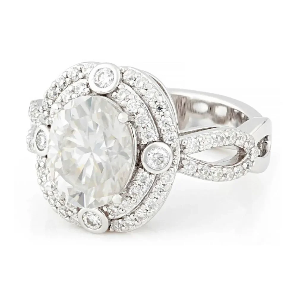 CERTIFIED 3.78 Ct. Genuine Moissanite Diamond Halo Bridal/Engagement Ring #8